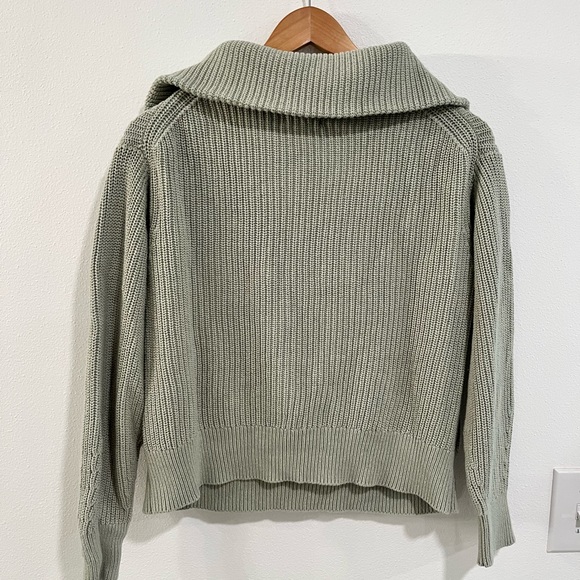 LOU & GREY sage green wide collared turtleneck 1/4 zip knit sweater size small - Picture 7 of 13